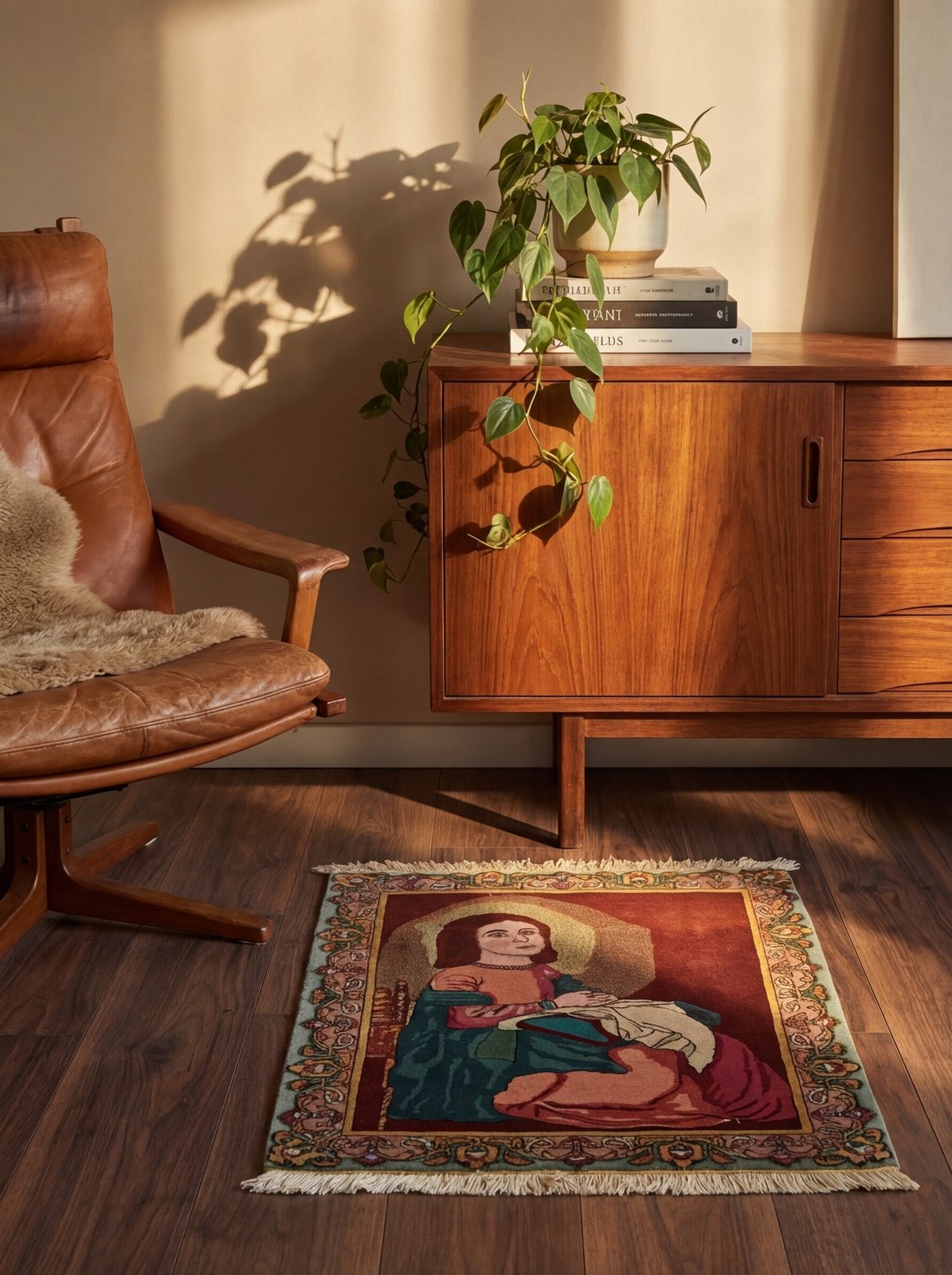 Tabriz Graphic — Hand-knotted, 60x70 cm, Brown, 100% Virgin Wool | Back view