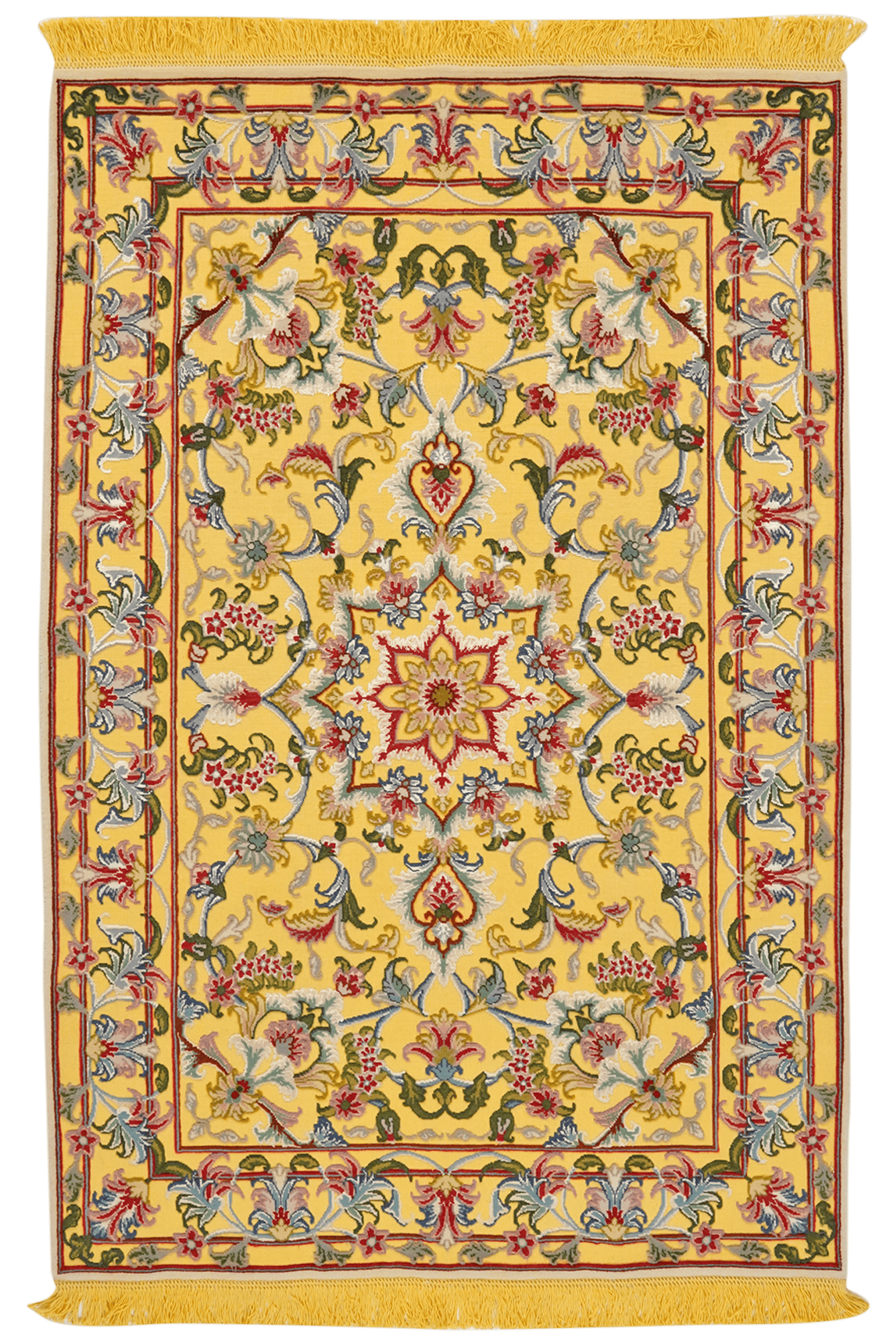 Tabriz 50 Raj — Hand-knotted, 99x148 cm, Yellow, 95% Schurwolle, 5% Seide | Main view