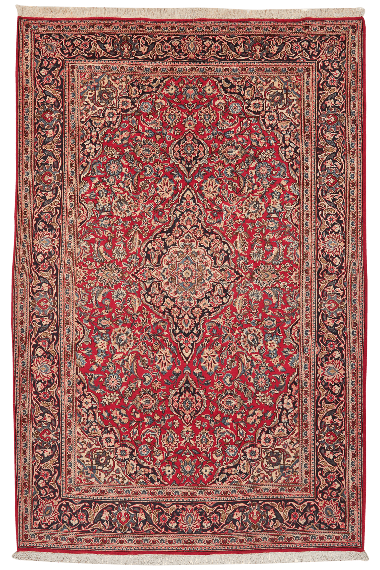 Kashan — Hand-knotted, 140x218 cm, Red, 100% Virgin Wool | Main view