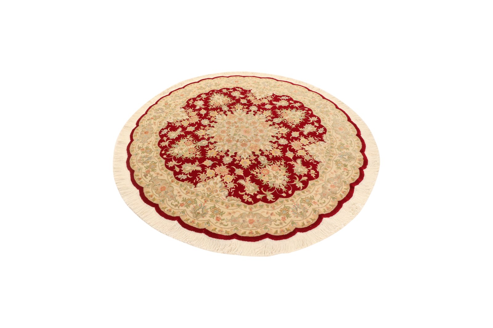 Tabriz Round — Hand-knotted, 146x146 cm, Red, 70% Schurwolle, 30% Seide | View 5