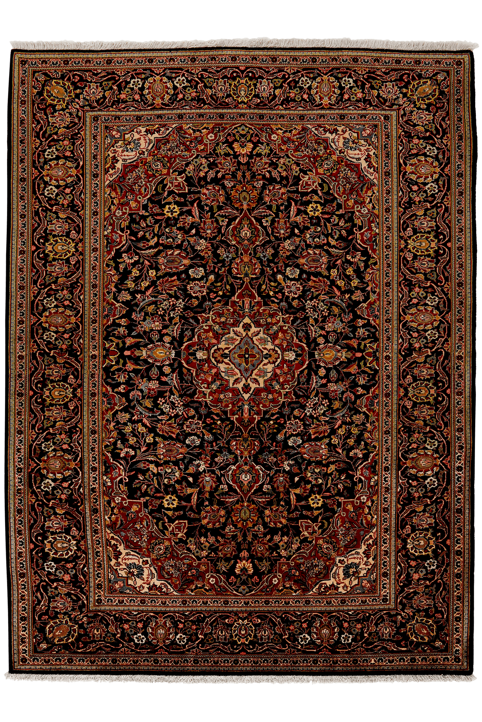 Kashan — Hand-knotted, 145x195 cm, Blue, 95% Schurwolle, 5% Seide | Main view