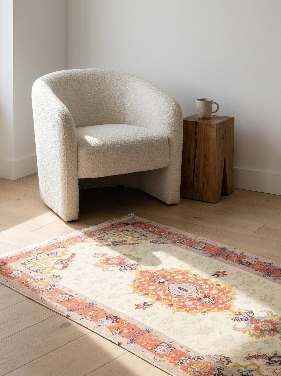 Tabriz 50 Raj — Hand-knotted, 76x158 cm, Beige, 100% Virgin Wool | Detail view