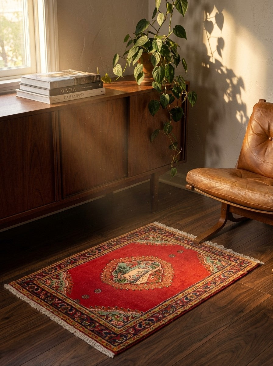Bidjar — Hand-knotted, 70x86 cm, Red, 100% Virgin Wool | Back view