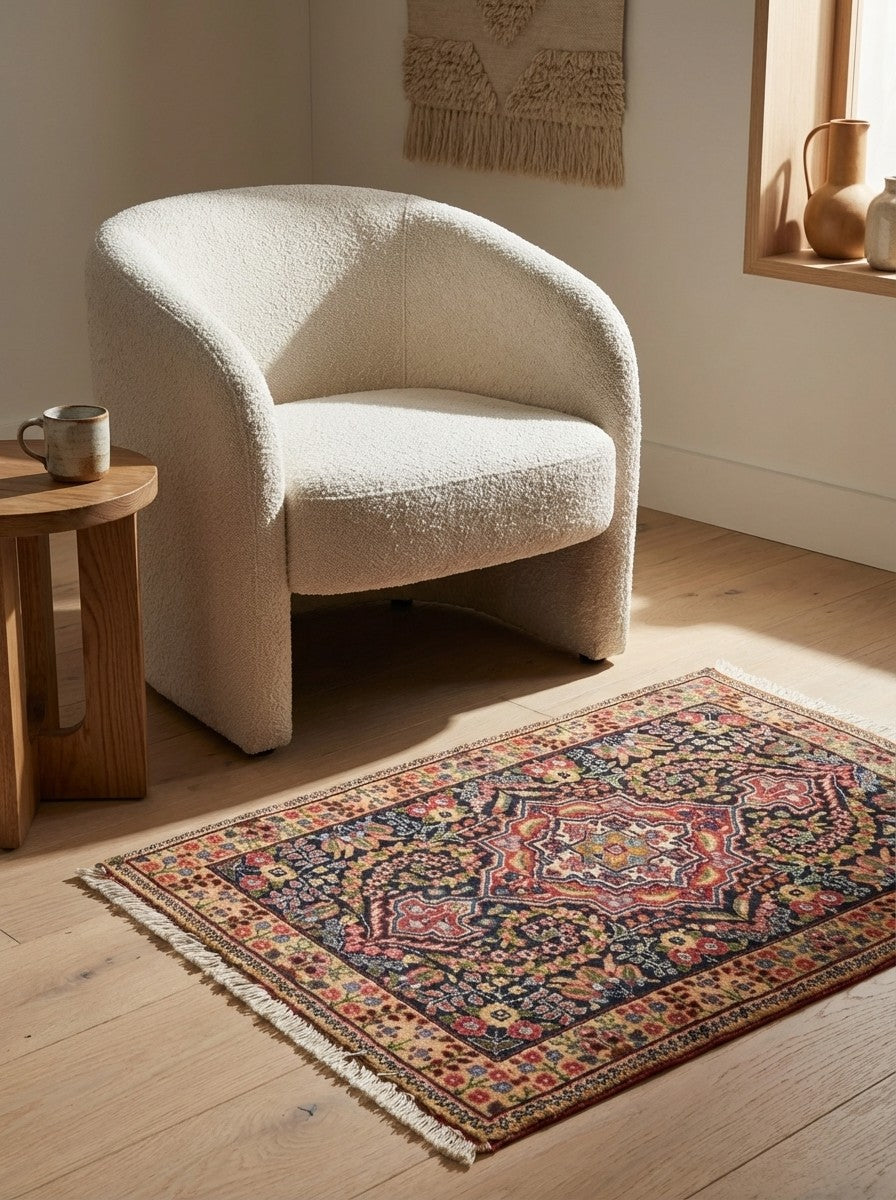 Tabriz Old — Hand-knotted, 56x84 cm, Blue, 100% Virgin Wool | Detail view