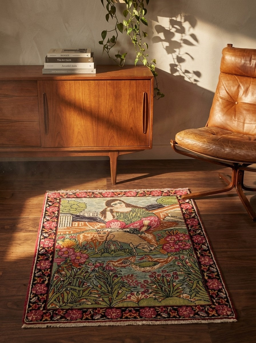 Ravar — Hand-knotted, 62x80 cm, Green, 100% Virgin Wool | Back view