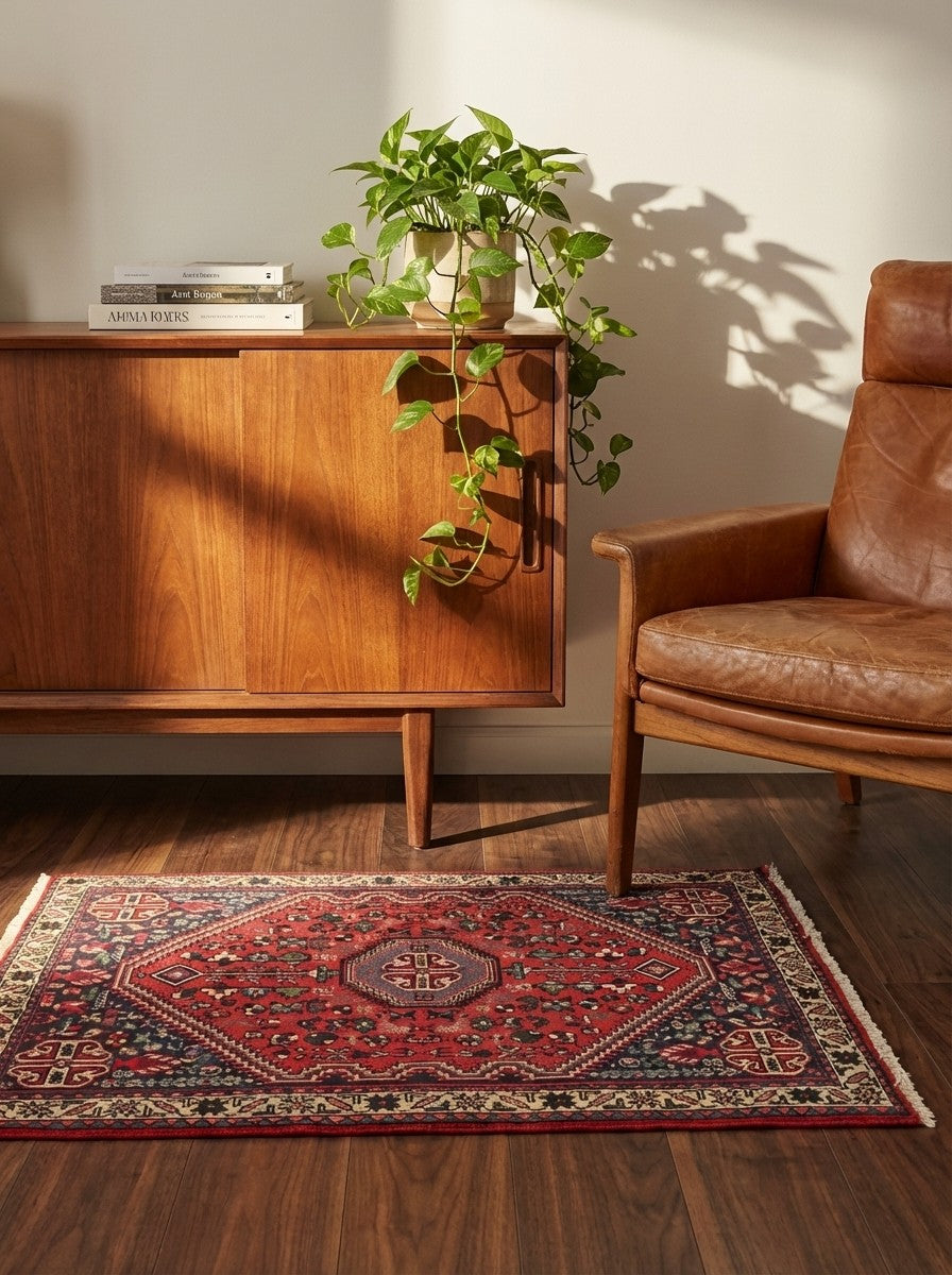 Abadeh — Hand-knotted, 65x102 cm, Red, 100% Virgin Wool | Back view