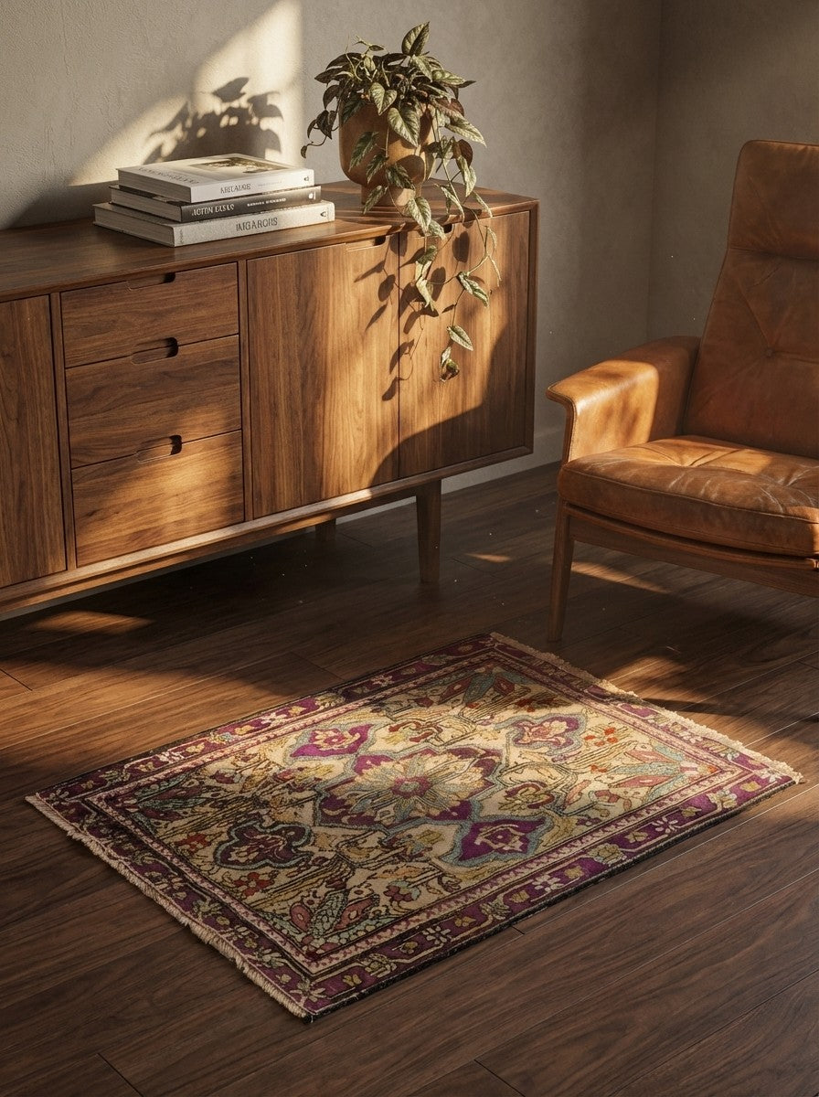 Hereke-Seide — Hand-knotted, 41x51 cm, Beige, 100% Silk | Back view