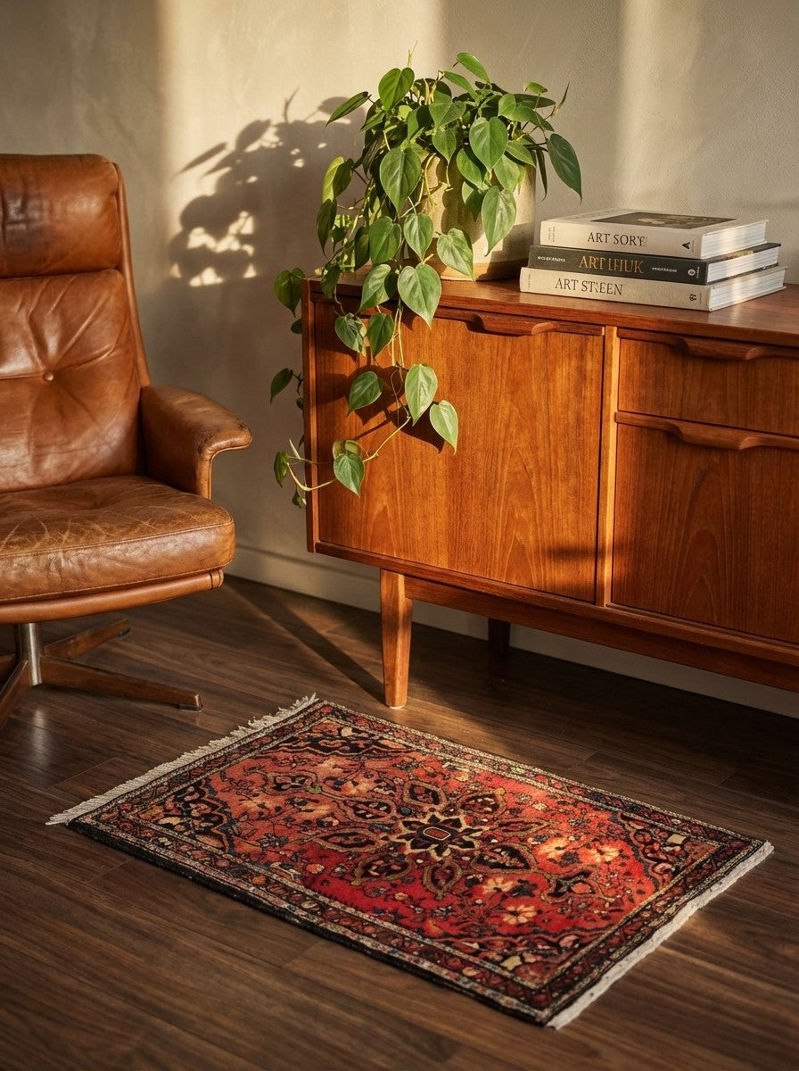 Malayer — Hand-knotted, 54x72 cm, Red, 100% Virgin Wool | Back view