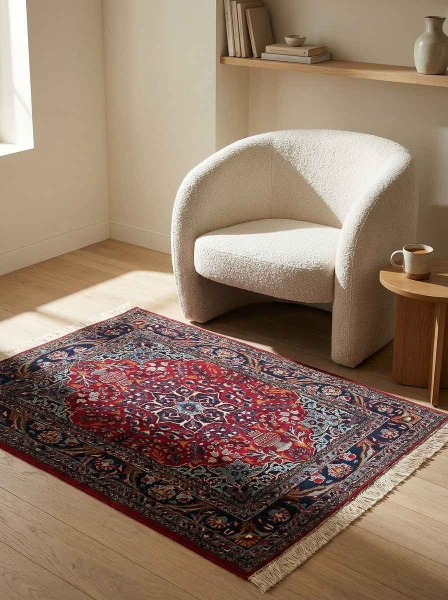 Toudeshk — Hand-knotted, 70x95 cm, Red, 100% Virgin Wool | Detail view