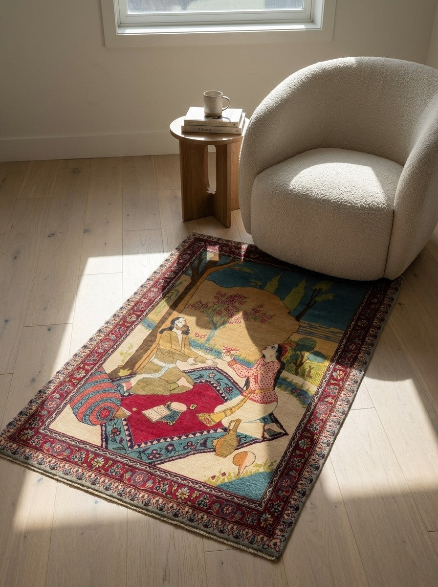 Kashan — Hand-knotted, 60x87 cm, Multicolor, 100% Virgin Wool | Detail view