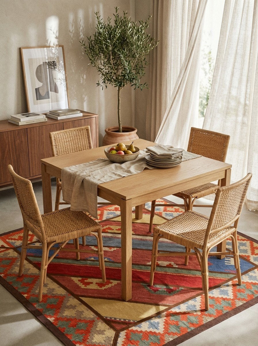 Kelim Tekkeh — Handgefertigt, 120x120 cm, Bunt, 100% Virgin Wool | Detail view