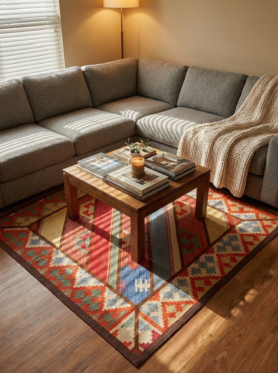 Kelim Tekkeh — Handgefertigt, 120x120 cm, Bunt, 100% Virgin Wool | Back view