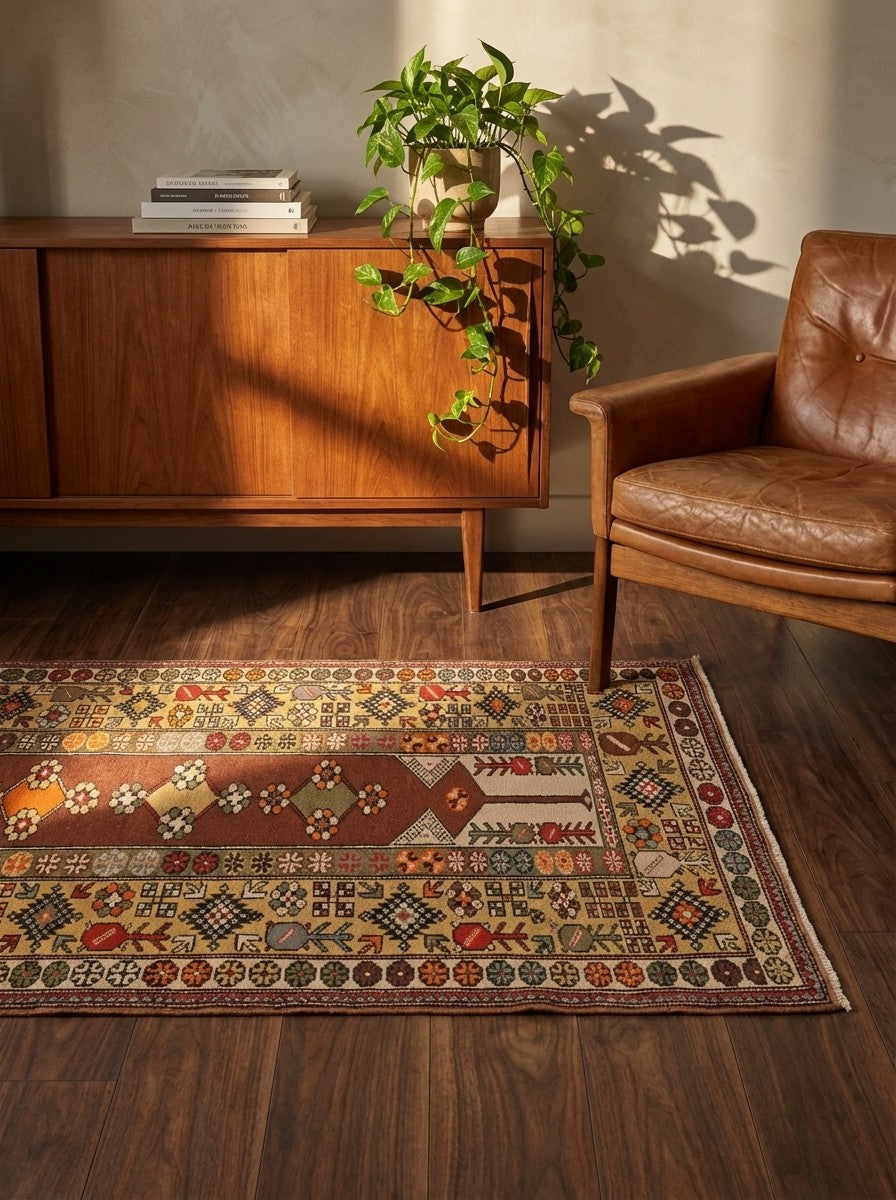 Milas — Hand-knotted, 110x177 cm, Brown, 100% Virgin Wool | Back view