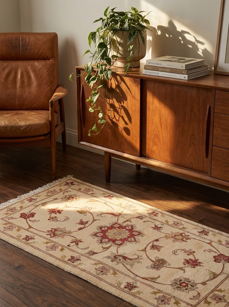 Sarough — Hand-knotted, 78x144 cm, Beige, 100% Virgin Wool | Back view