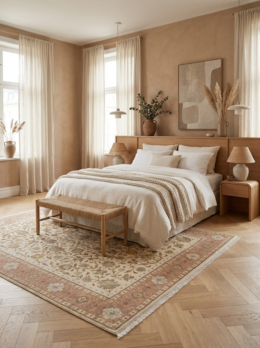 Sarough — Hand-knotted, 249x302 cm, Beige, 100% Virgin Wool | Detail view