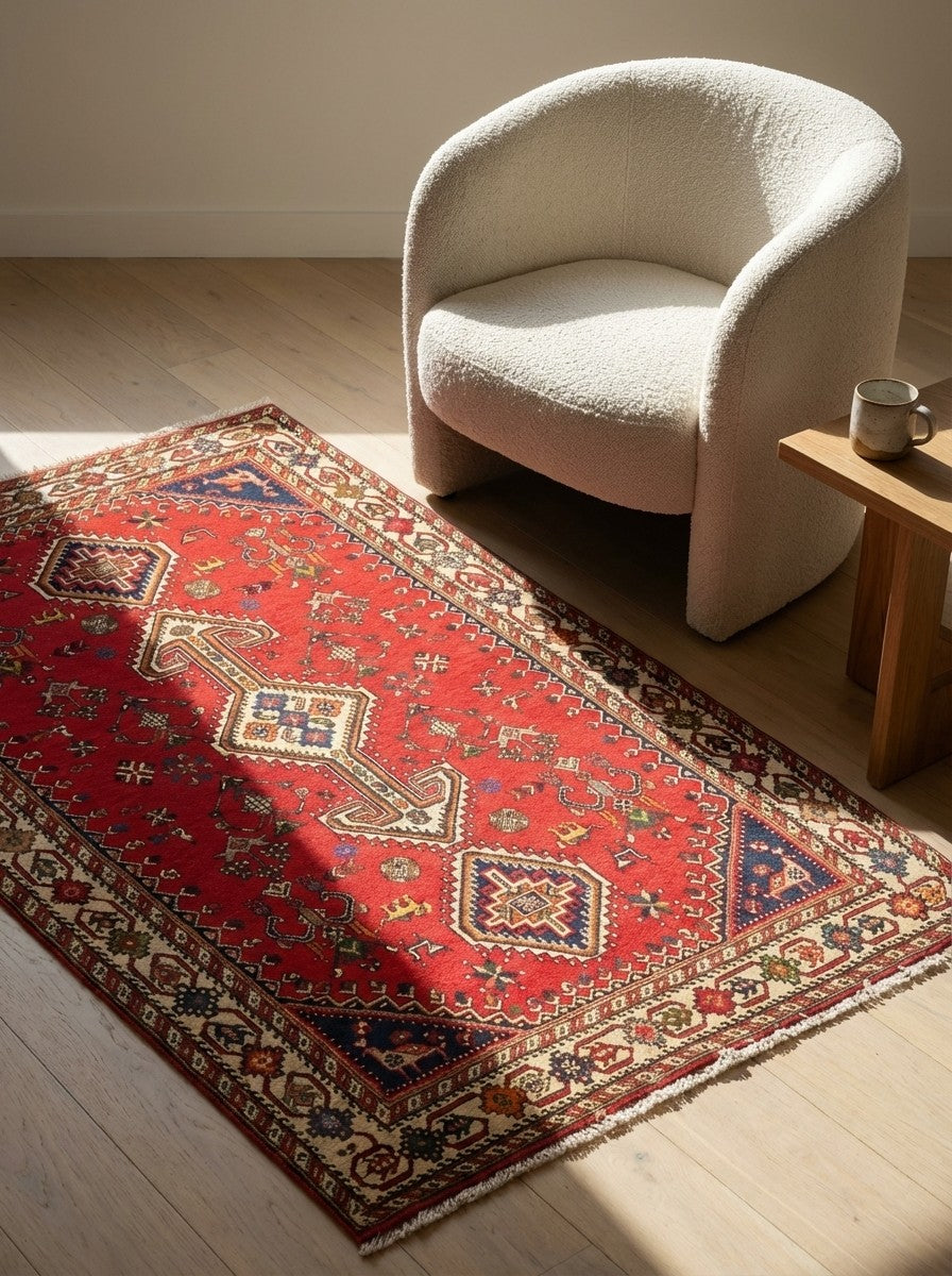 Nasrabad — Hand-knotted, 98x155 cm, Red, 100% Virgin Wool | Detail view