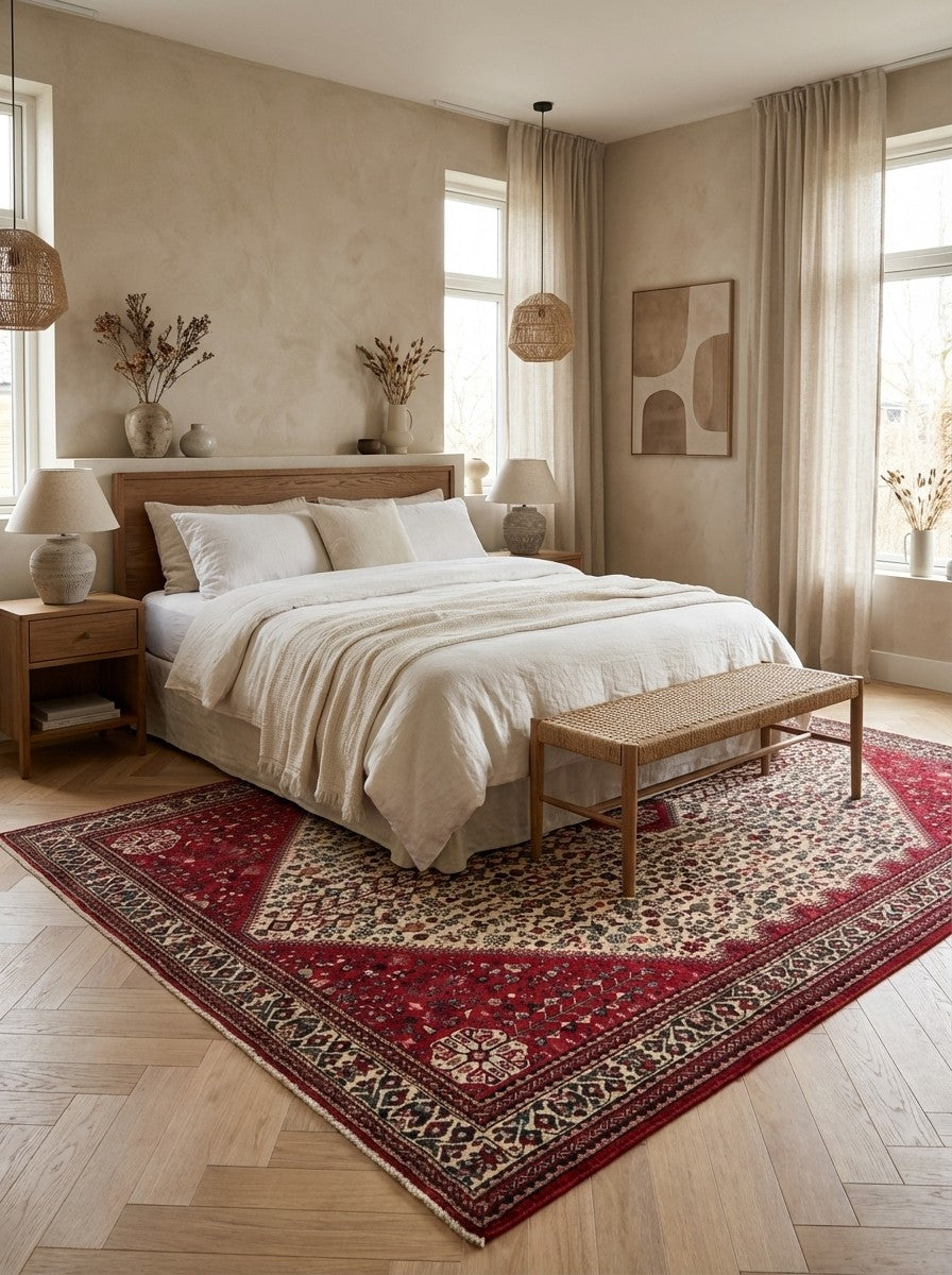 Abadeh — Hand-knotted, 200x305 cm, Beige, 100% Virgin Wool | Detail view