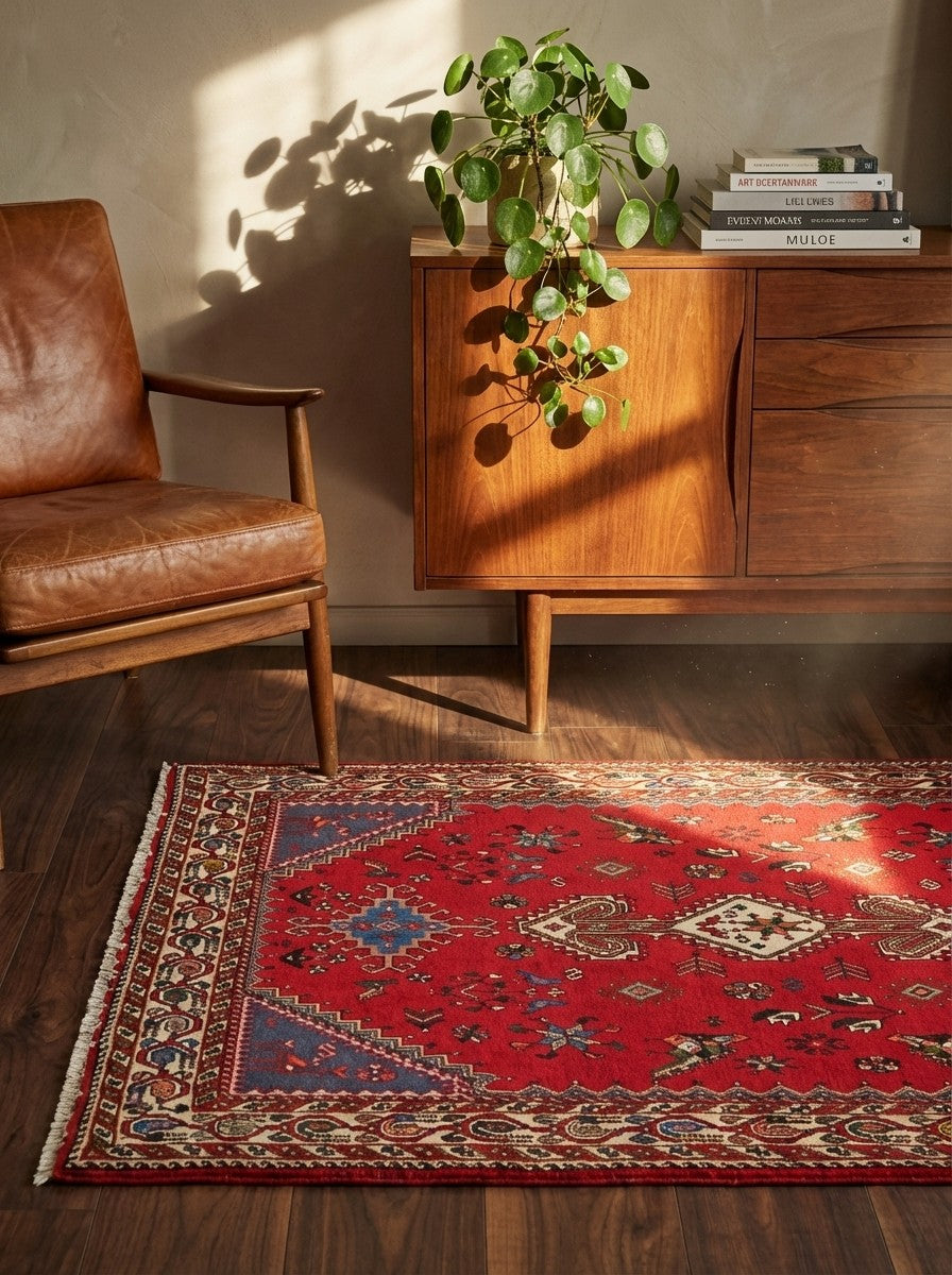 Nasrabad — Hand-knotted, 100x150 cm, Red, 100% Virgin Wool | Back view