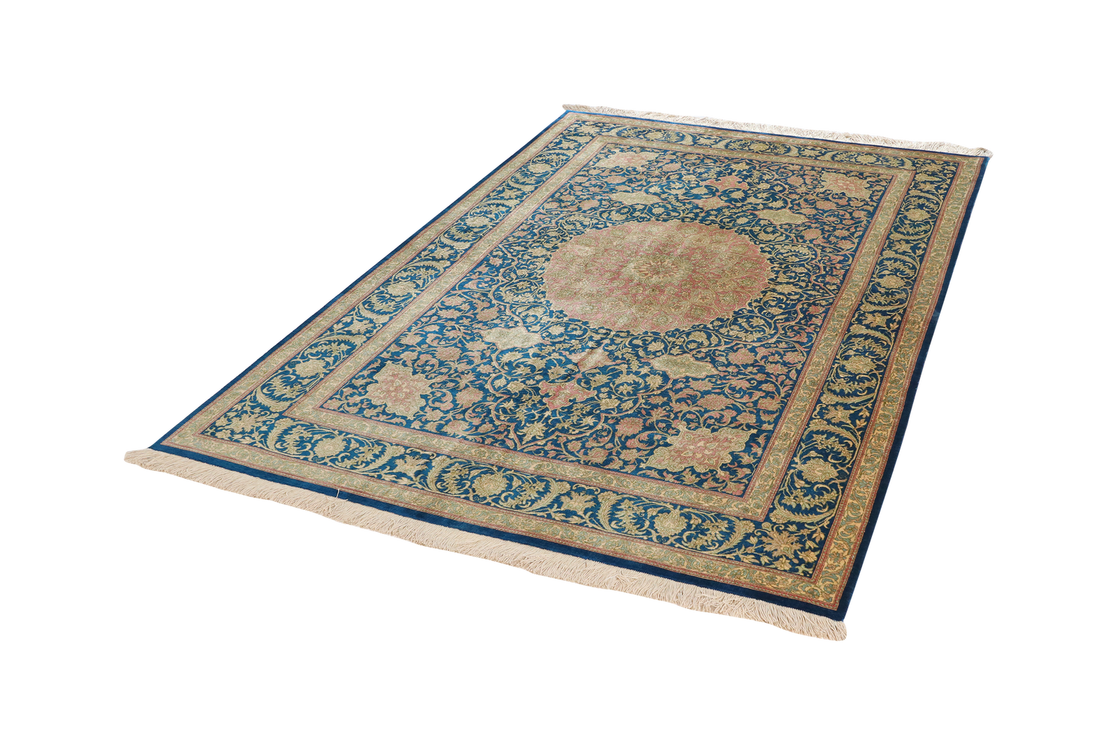 Ghoum Seide — Handgefertigt, 195x137 cm, Blau, 100% Seide | View 6