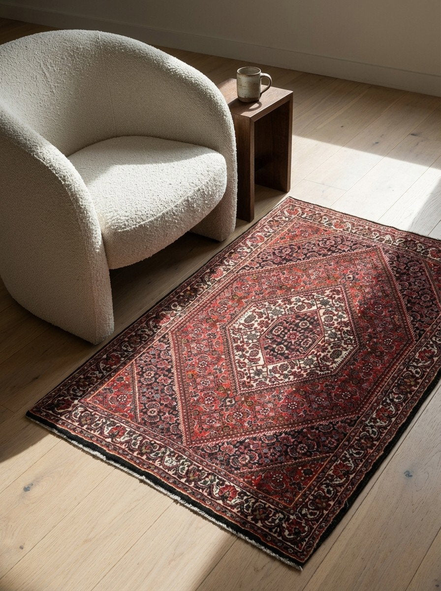 Bidjar Bookan — Handgefertigt, 112x76 cm, Beige, 100% Virgin Wool | Detail view