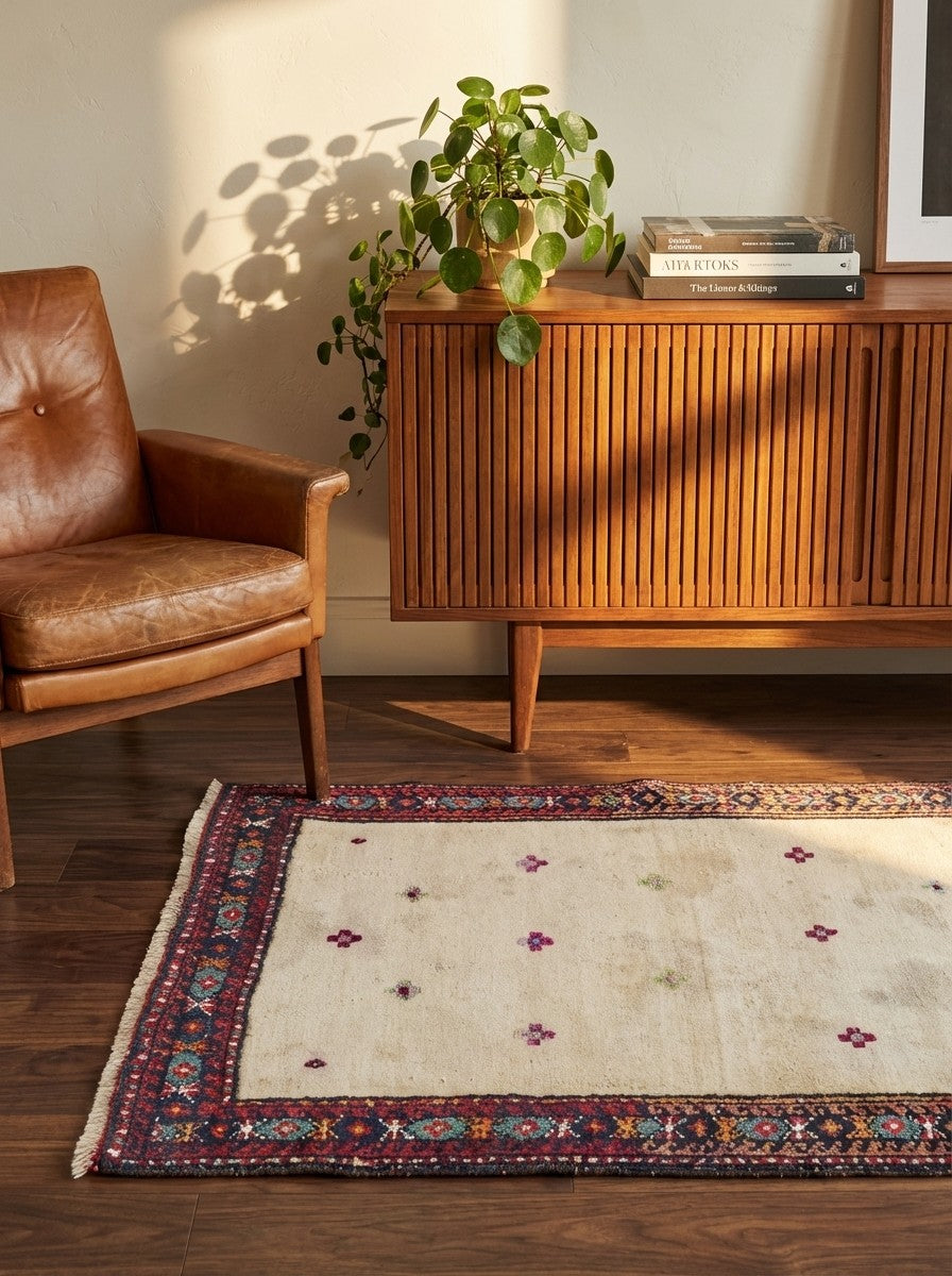 Sofreh, fait main, 86x130 cm, beige, 100 % laine vierge | Vue arrière