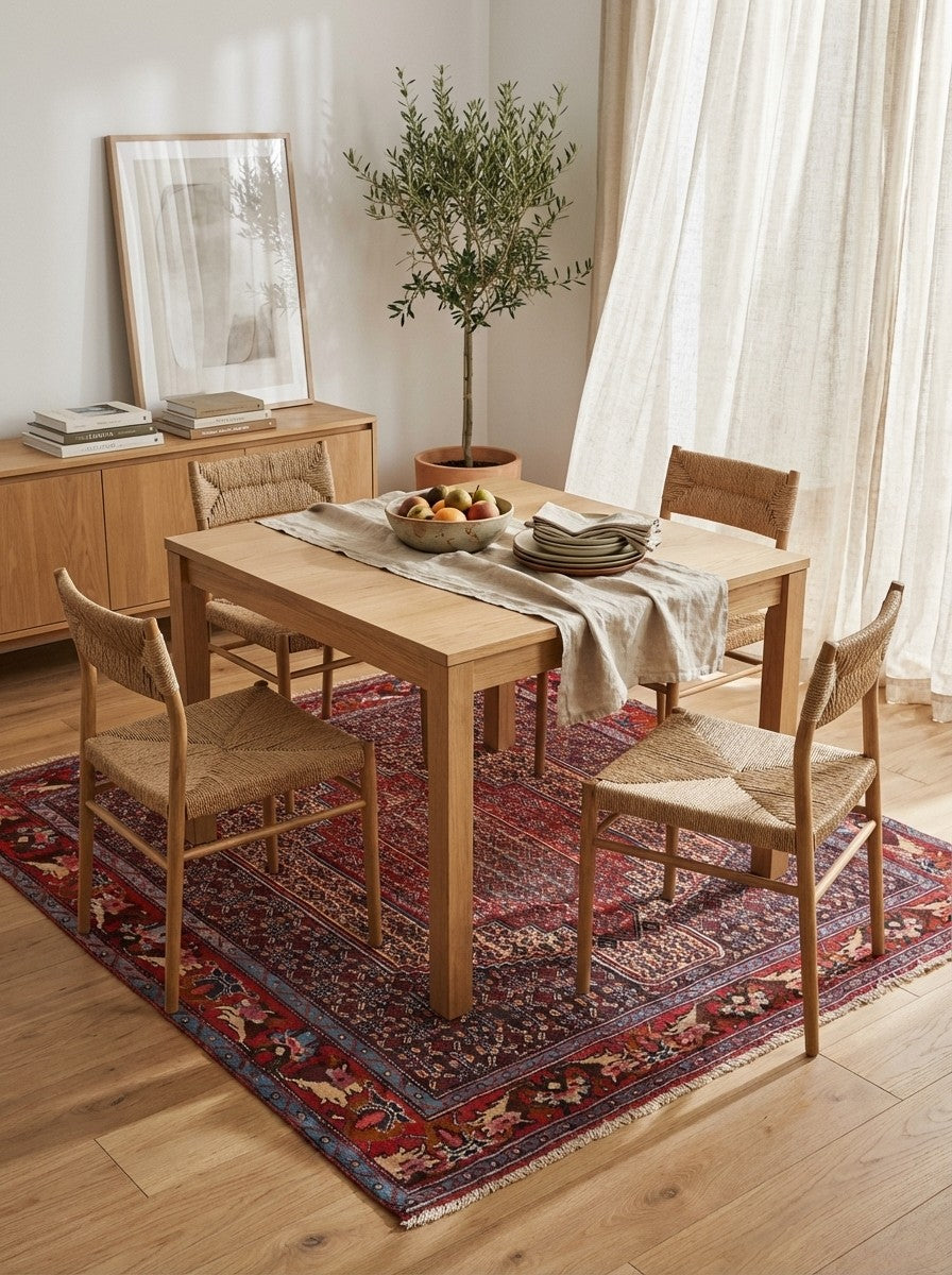 Senneh — Hand-knotted, 122x130 cm, Beige, 100% Virgin Wool | Detail view