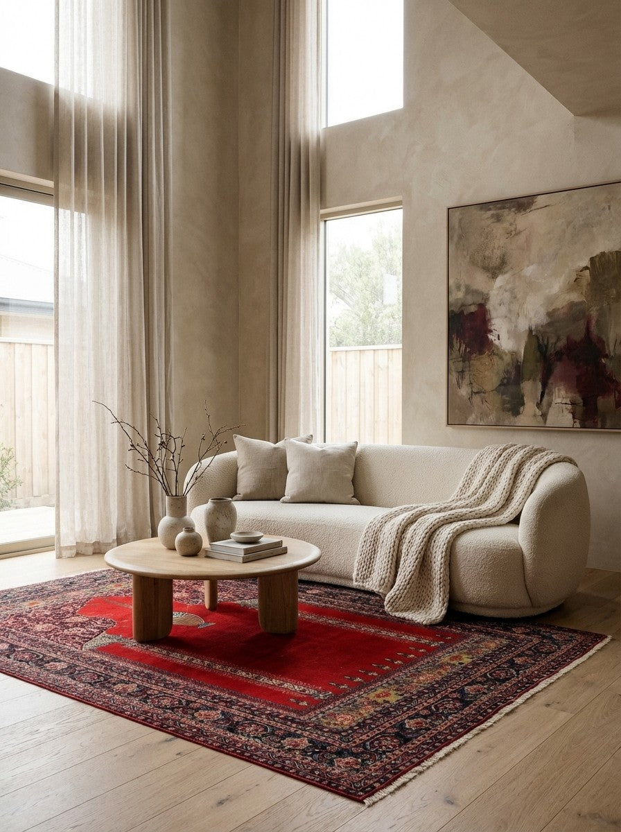 Teheran — Hand-knotted, 142x214 cm, Red, 100% Virgin Wool | Detail view