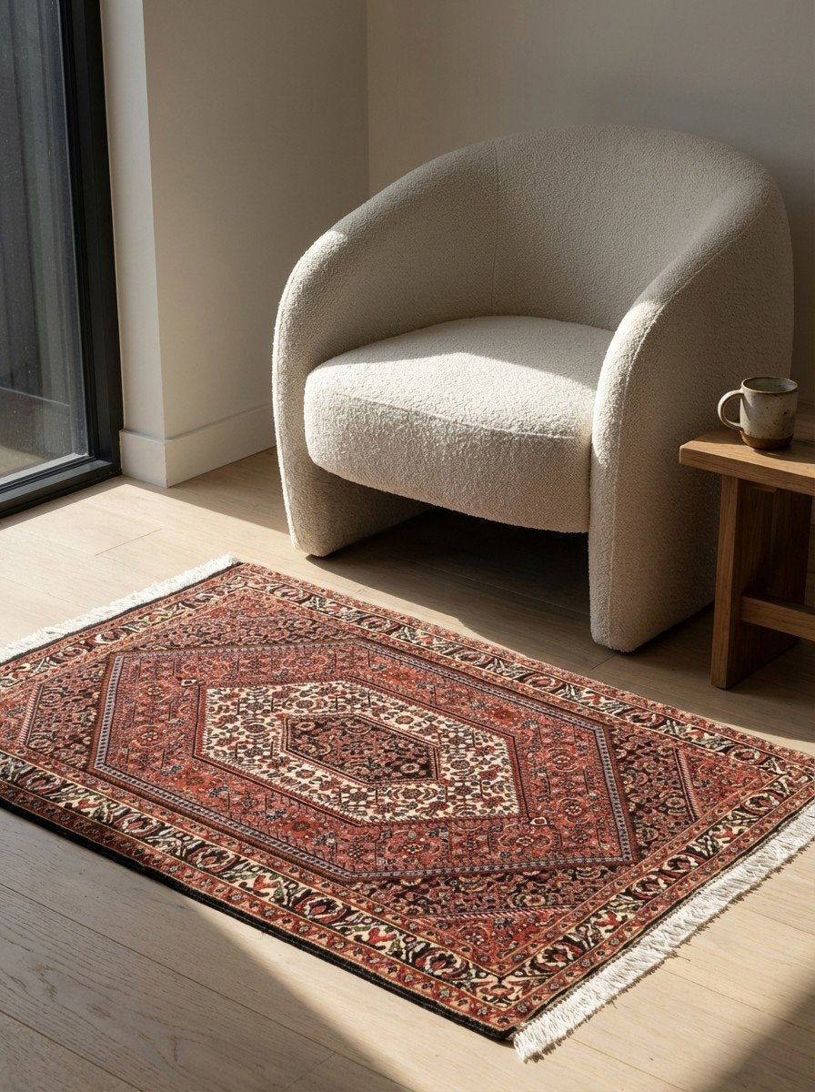 Bidjar Bookan — Handgefertigt, 110x76 cm, Beige, 100% Virgin Wool | Detail view