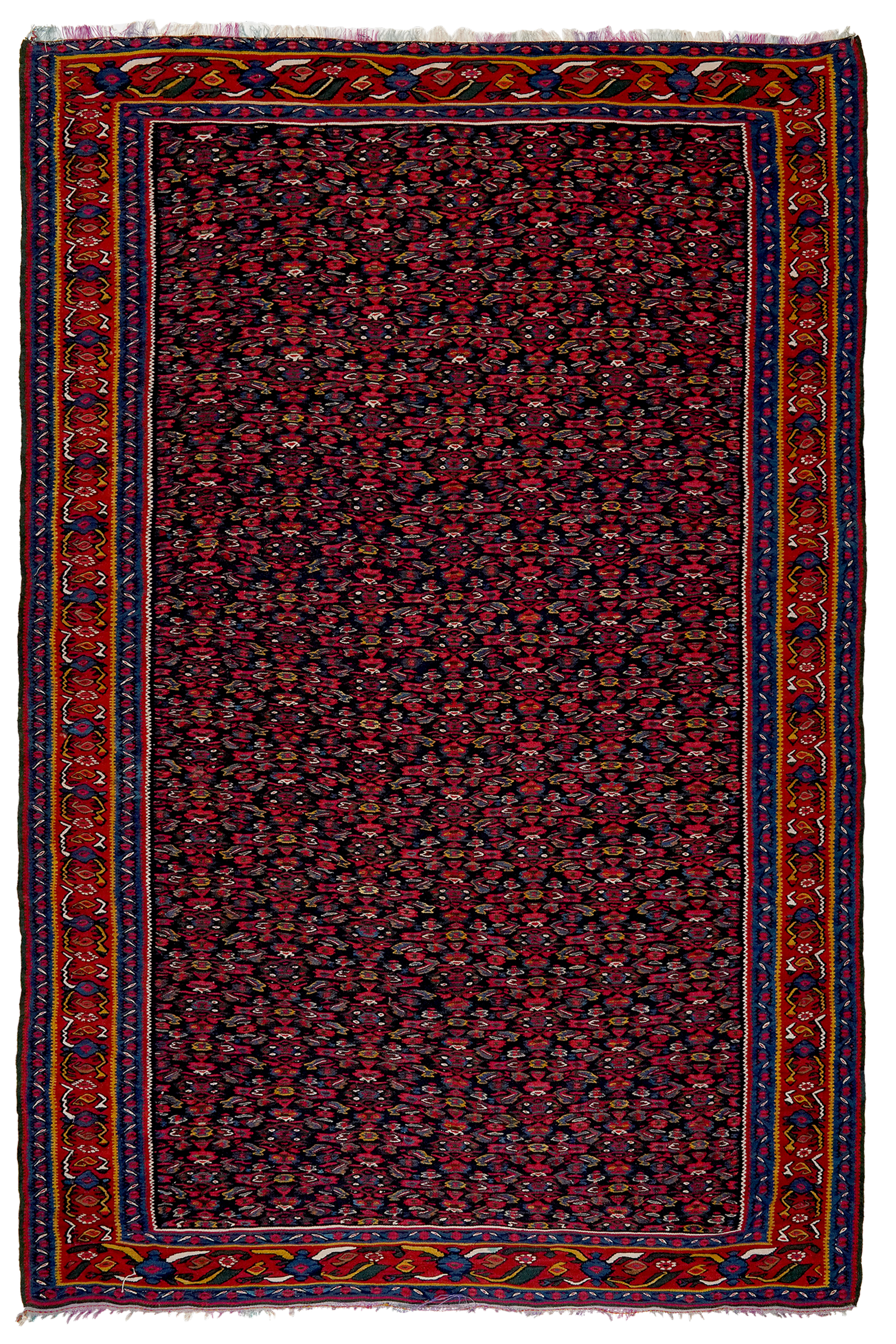 Kelim Senneh — Handgefertigt, 200x135 cm, Rot, 100% Virgin Wool | Main view