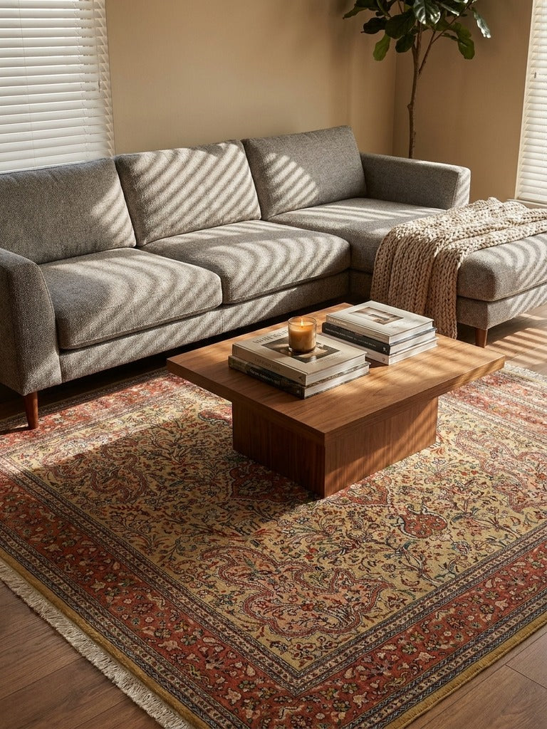 Tabriz Old — Hand-knotted, 199x216 cm, Beige, 100% Virgin Wool | Back view
