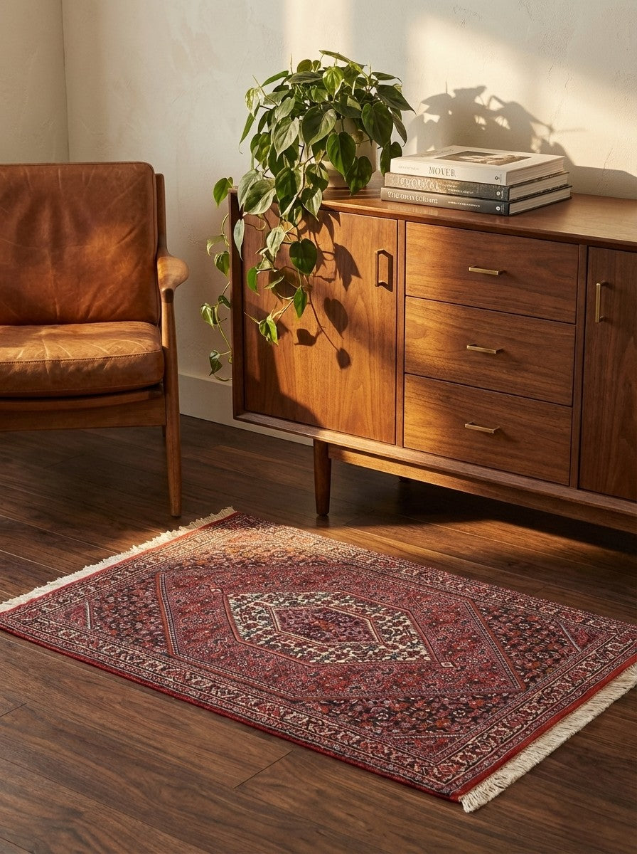 Bidjar Bookan — Hand-knotted, 75x112 cm, Red, 100% Virgin Wool | Back view