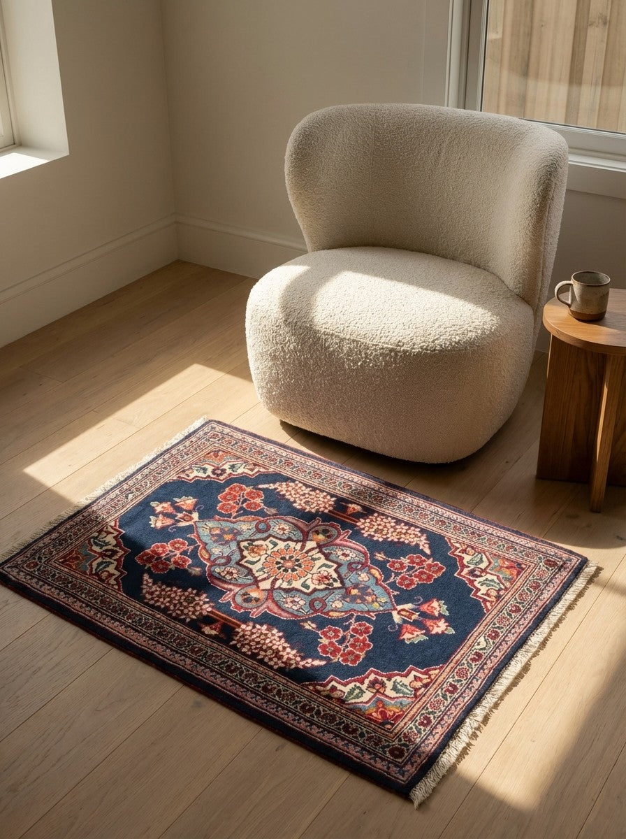 Kashan — Hand-knotted, 62x80 cm, Blue, 100% Virgin Wool | Detail view
