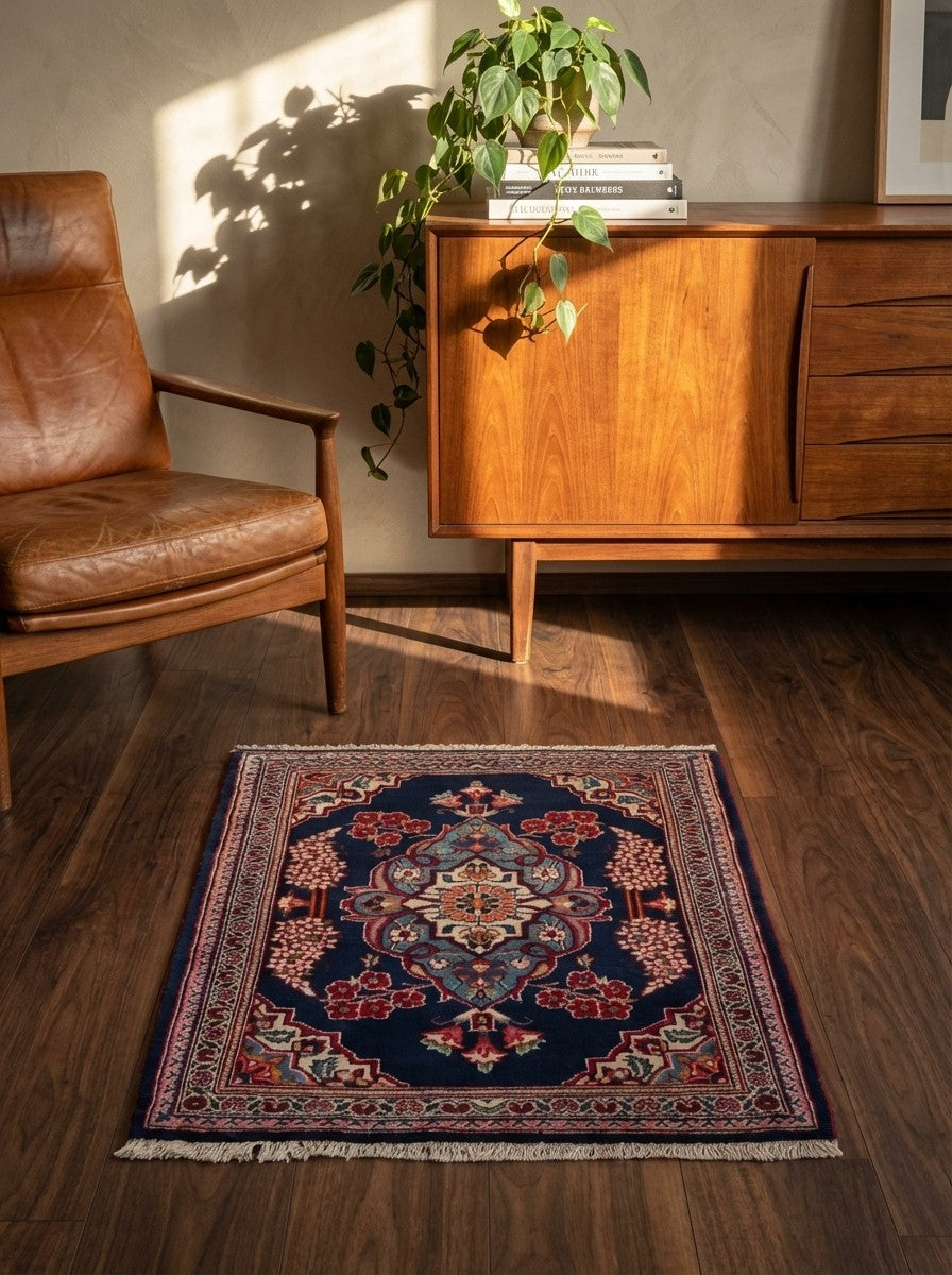 Kashan — Hand-knotted, 62x80 cm, Blue, 100% Virgin Wool | Back view