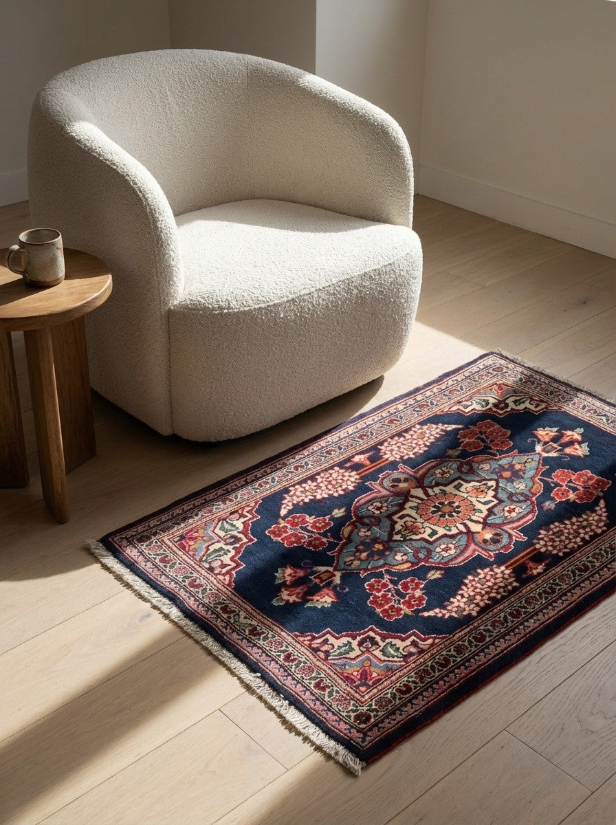 Kashan — Hand-knotted, 63x82 cm, Blue, 100% Virgin Wool | Detail view