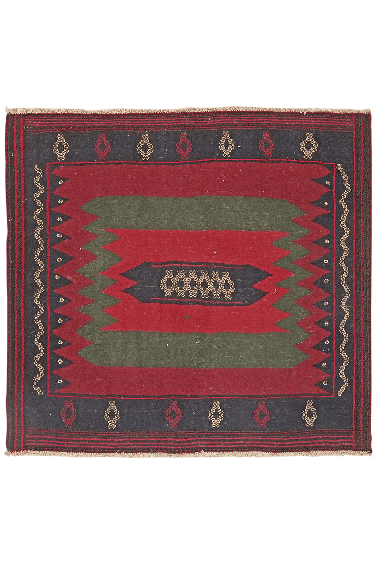 Kelim Afshar — Handmade, 140x130 cm, Red, 100% Virgin Wool | Main view