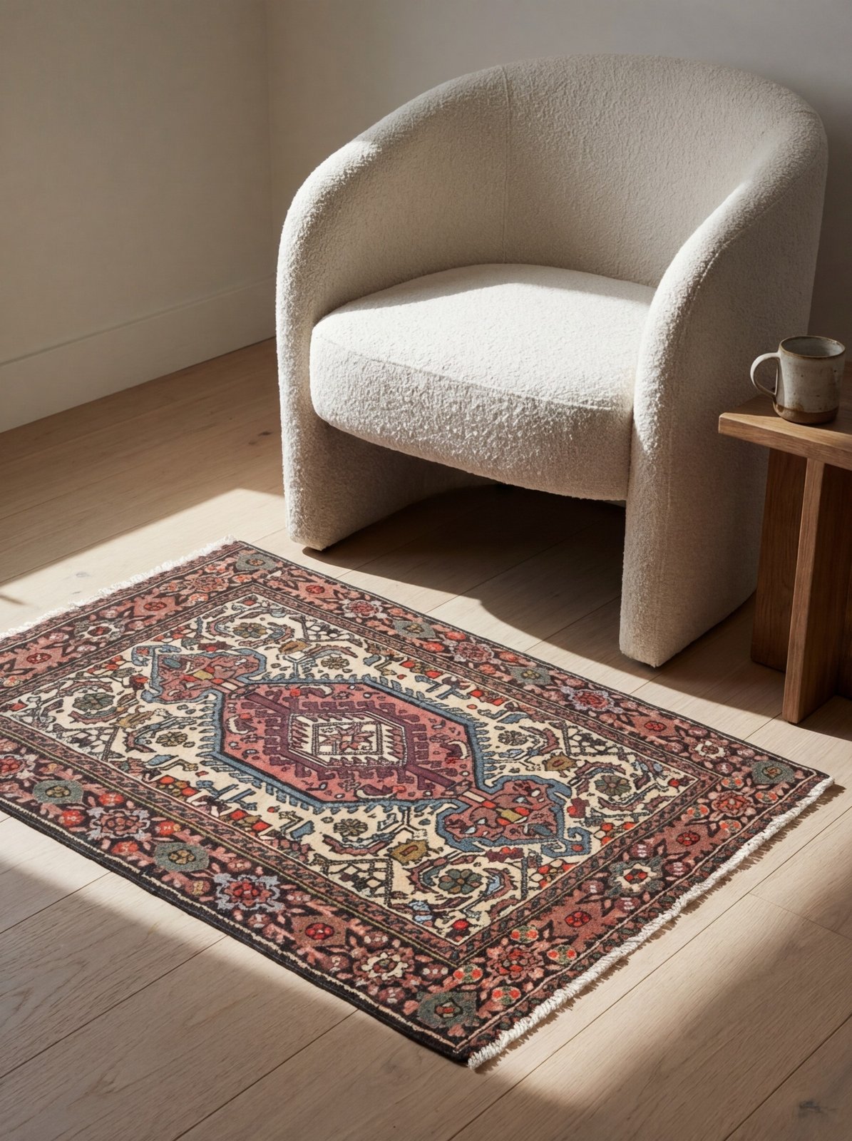 Goltuk — Hand-knotted, 51x71 cm, Beige, 100% Virgin Wool | Detail view