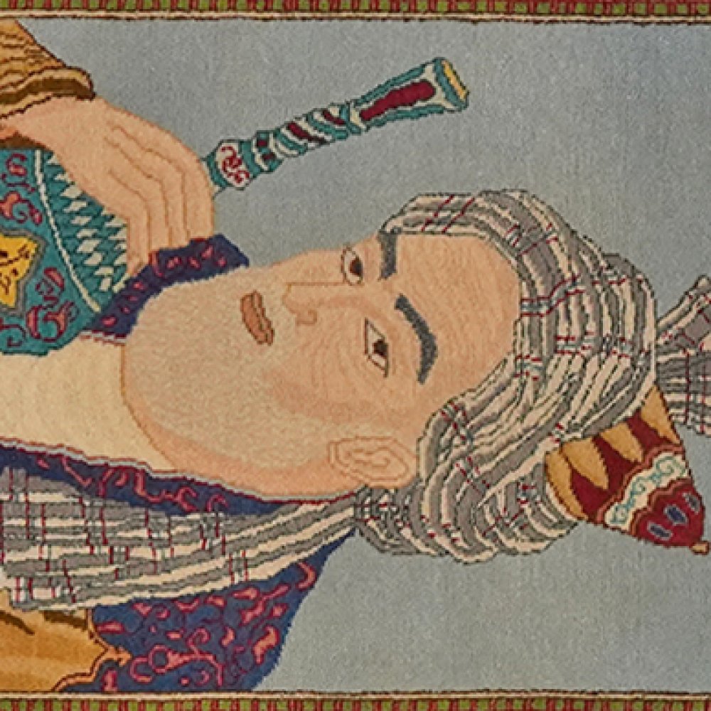 Tabriz Graphic — Hand-knotted, 54x70 cm, Blue, 100% Virgin Wool | View 4