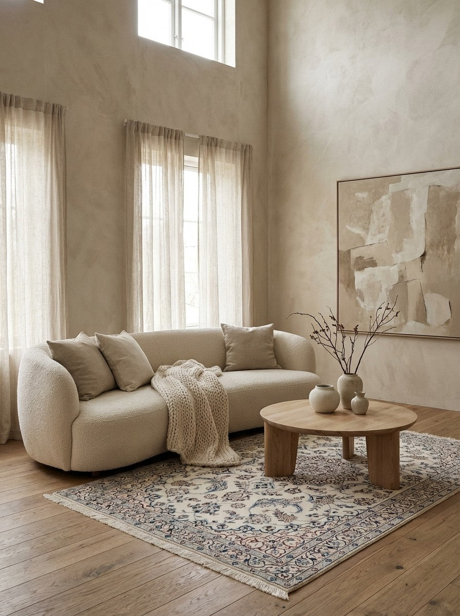 Nain 9La — Hand-knotted, 115x186 cm, Beige, 100% Virgin Wool | Detail view
