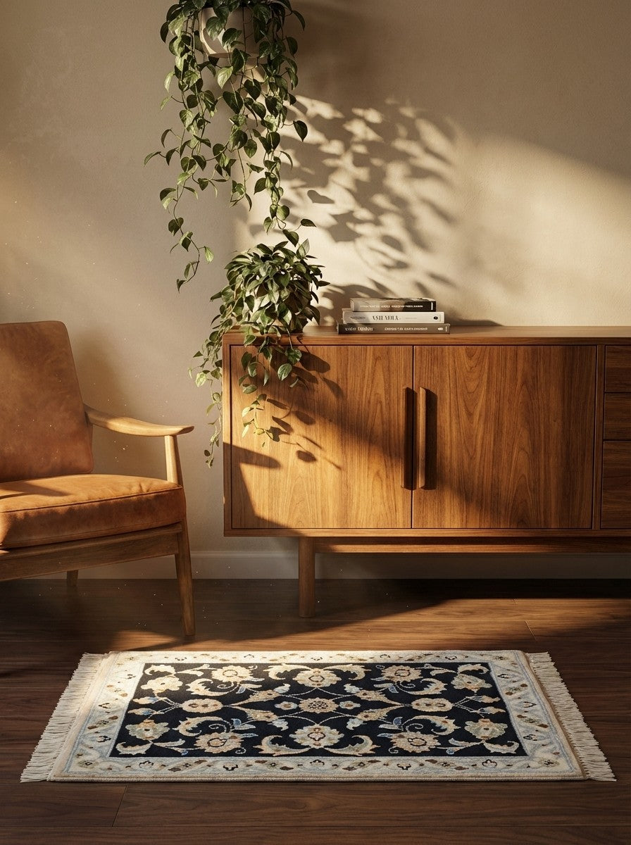 Nain 9La — Hand-knotted, 49x64 cm, Blue, 100% Virgin Wool | Back view