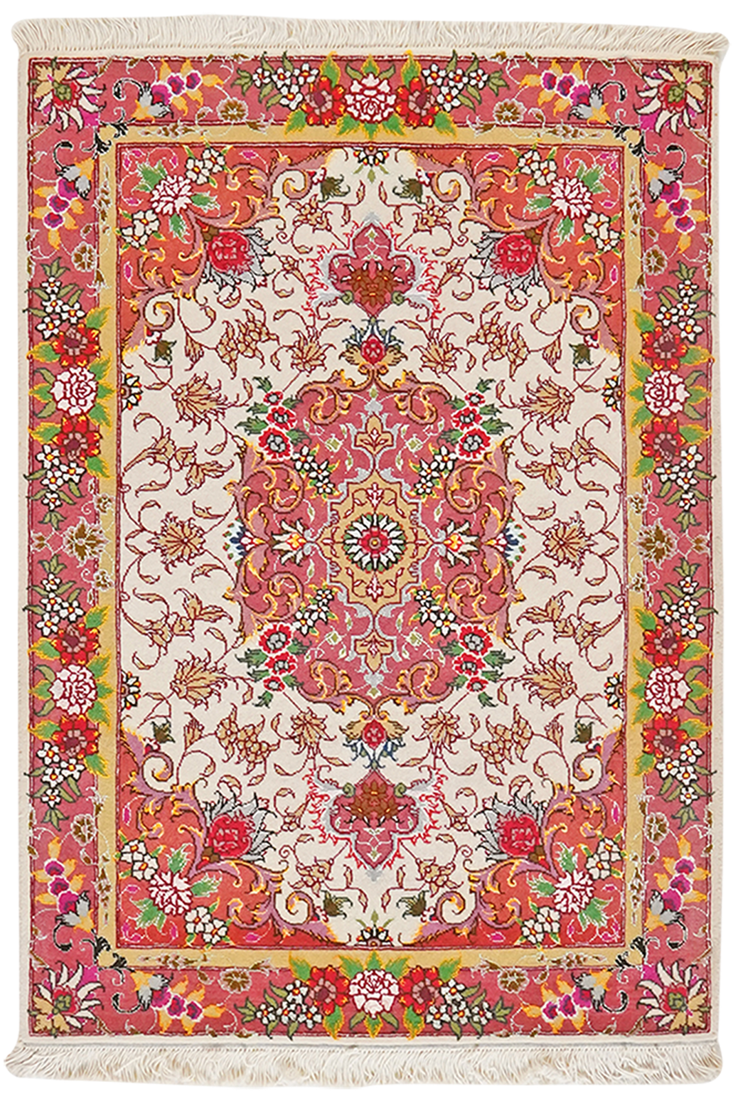 Tabriz 50 Raj — Hand-knotted, 68x95 cm, Beige, 95% Schurwolle, 5% Seide | Main view