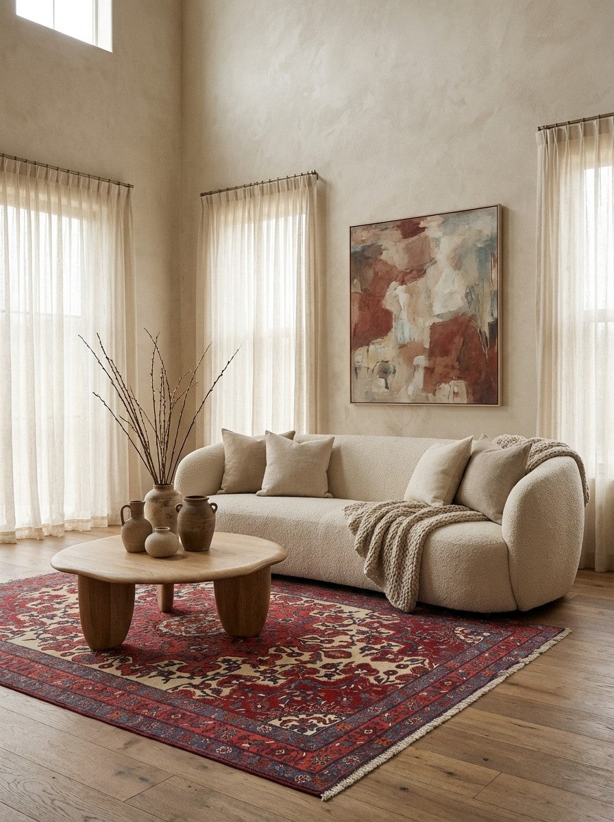 Tafresh — Hand-knotted, 141x196 cm, Beige, 100% Virgin Wool | Detail view