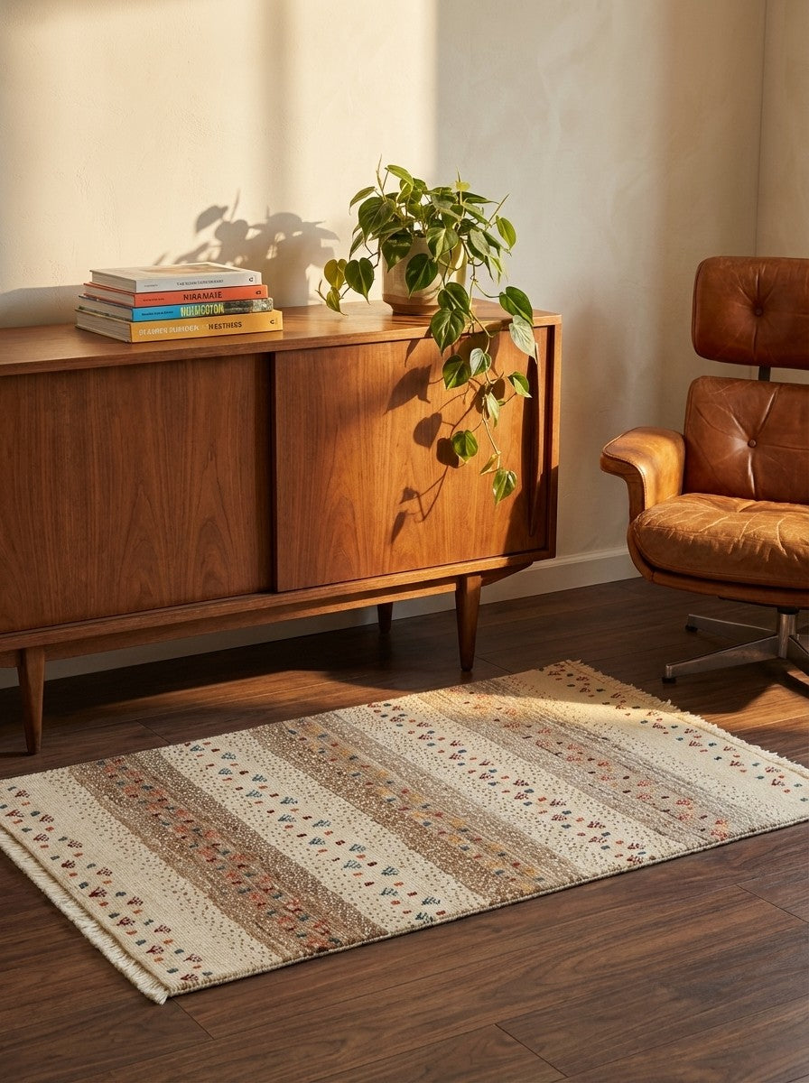Rizbaf — Hand-knotted, 65x99 cm, Beige, 100% Virgin Wool | Back view