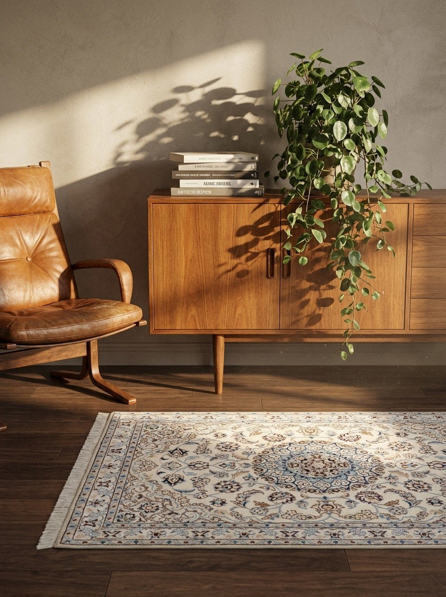 Nain 9La — Handgefertigt, 141x101 cm, Beige, 100% Virgin Wool | Back view