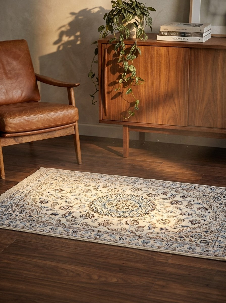 Nain 9La — Hand-knotted, 99x145 cm, Beige, 100% Virgin Wool | Back view