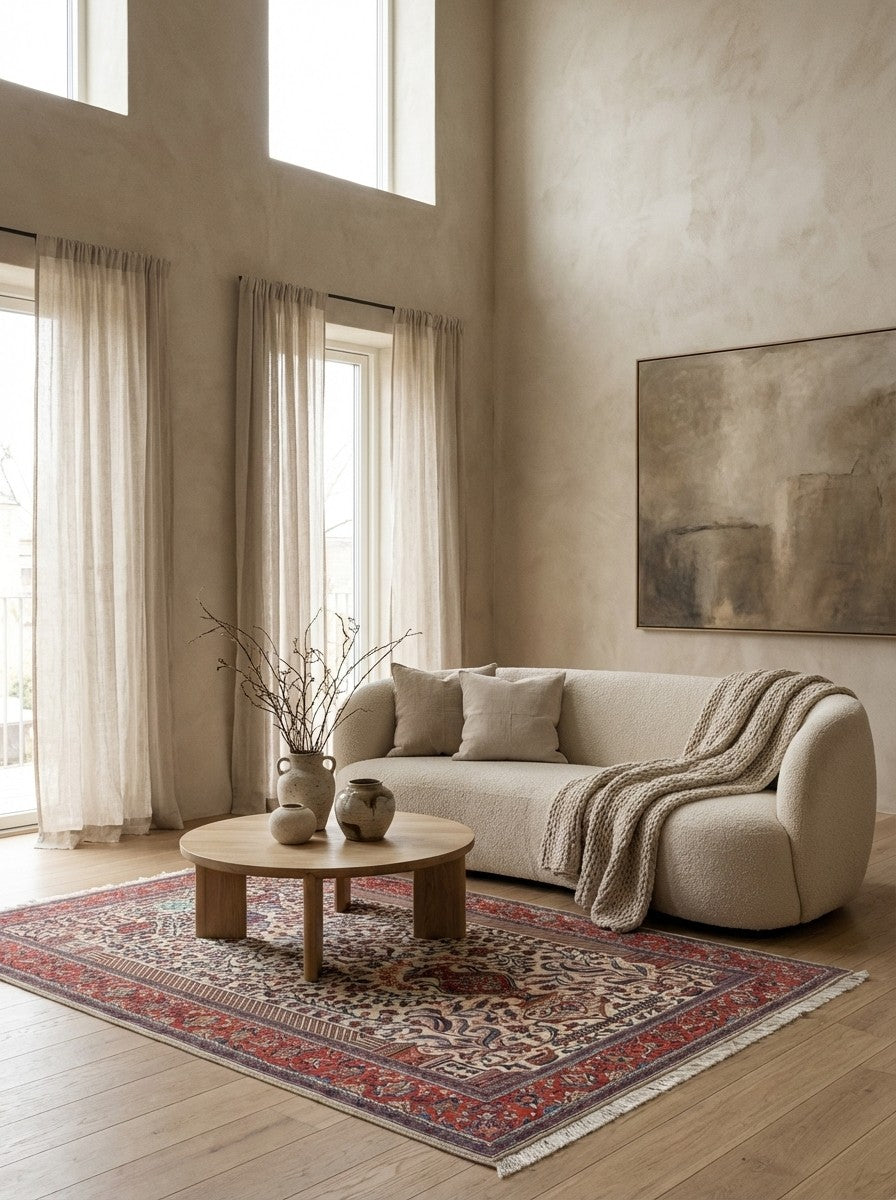 Sarough — Hand-knotted, 137x196 cm, Beige, 100% Virgin Wool | Detail view