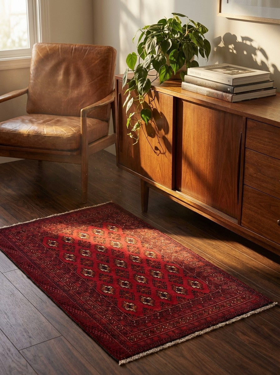 Belutch — Hand-knotted, 131x70 cm, Red, 100% Virgin Wool | Back view