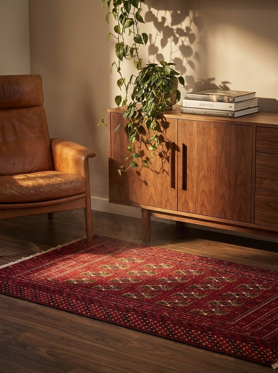 Belutch — Hand-knotted, 125x67 cm, Red, 100% Virgin Wool | Back view