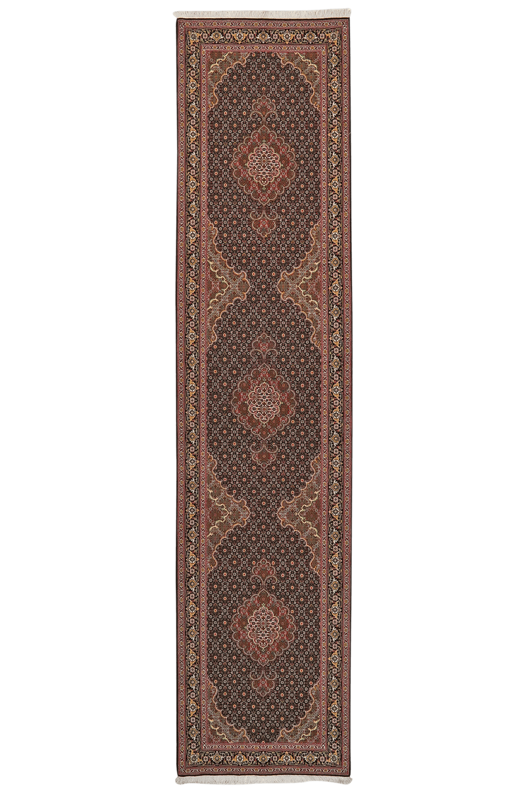 Tabriz 50 Raj — Hand-knotted, 84x364 cm, Black, 100% Virgin Wool | Main view
