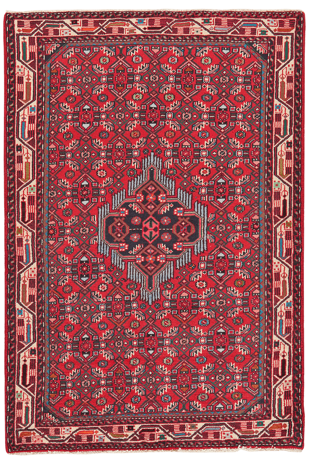 Assadabad — Hand-knotted, 105x151 cm, Red, 100% Virgin Wool | Main view