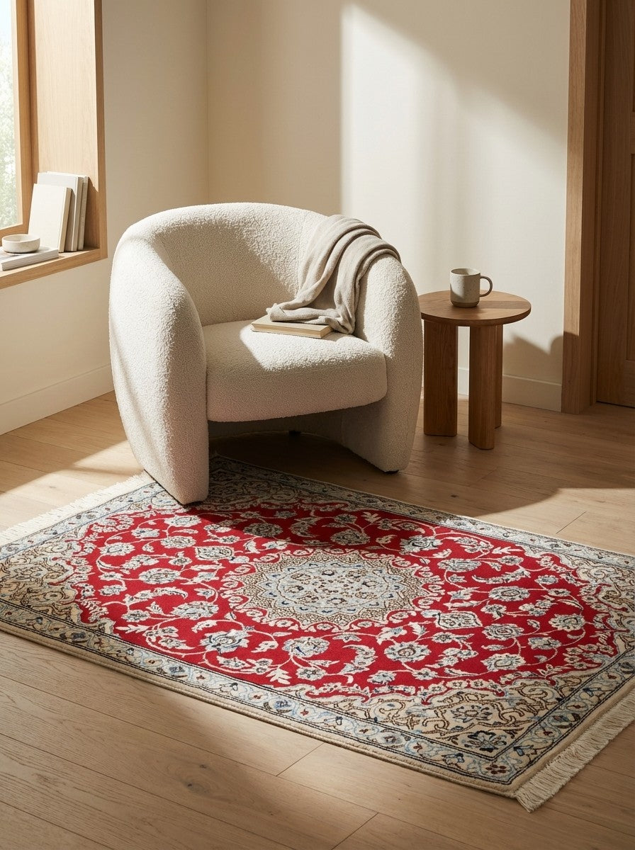 Nain 9La — Hand-knotted, 89x135 cm, Red, 100% Virgin Wool | Detail view